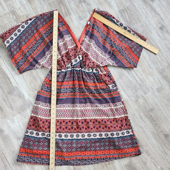 Boho V-Neck Plunge Summer Dress Kimono Sleeve Pockets Multi-Color Print - Picture 10 of 14